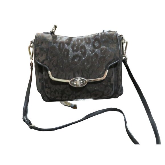 Coach 2013 Madison Black & Silver Chenille Ocelot Leather Sadie Flap Crossbody S